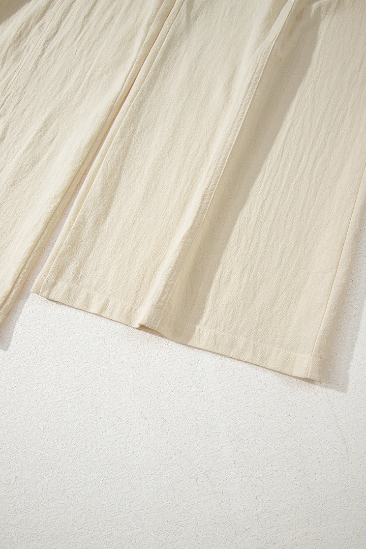Beige Ruched High Waist Sleeveless Wide Leg Jumpsuit