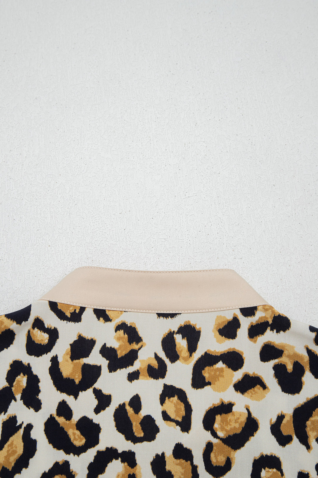 Khaki Mixed Leopard Patchwork 3/4 Sleeve Loose Shirt