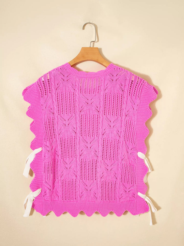 Side Tie Openwork Round Neck Sweater Vest