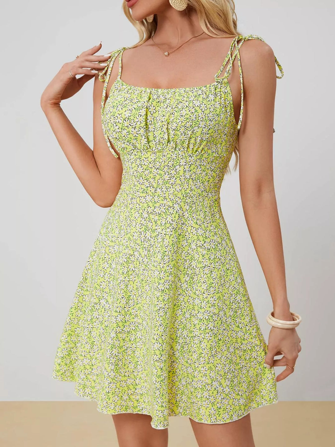 Floral Print Tie Strap Mini Dress