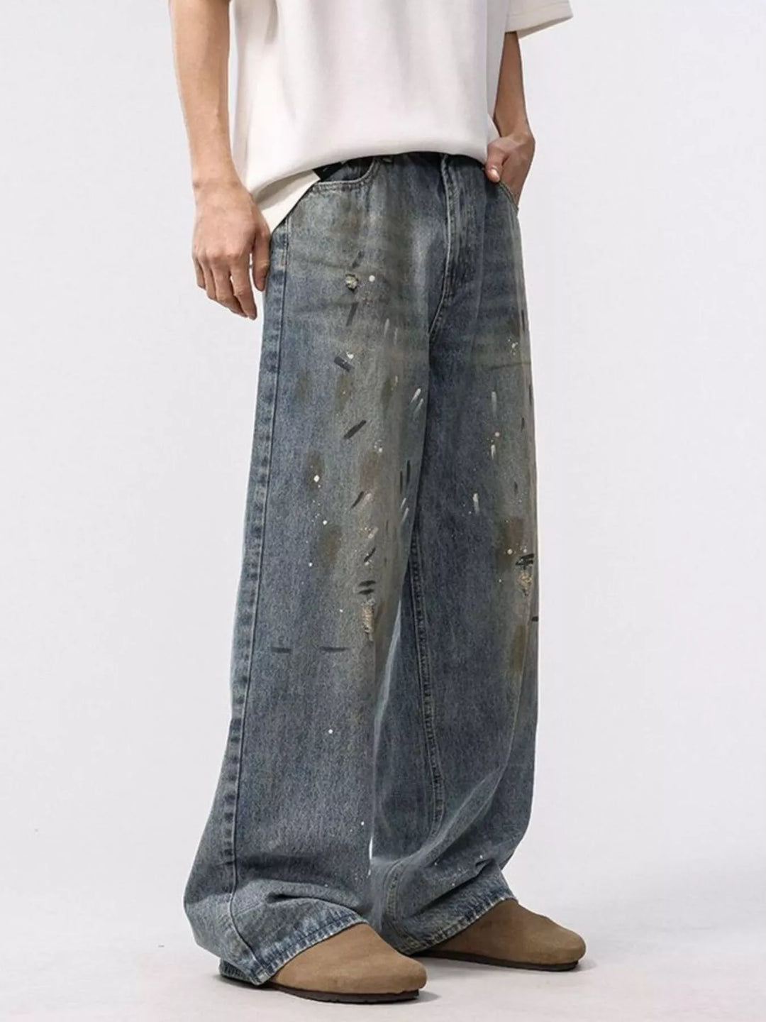 Men's Wide Leg Washed Jeans