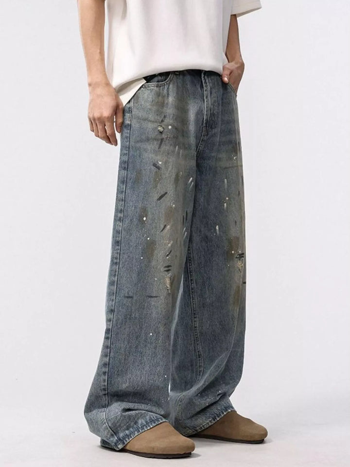Men's Wide Leg Washed Jeans