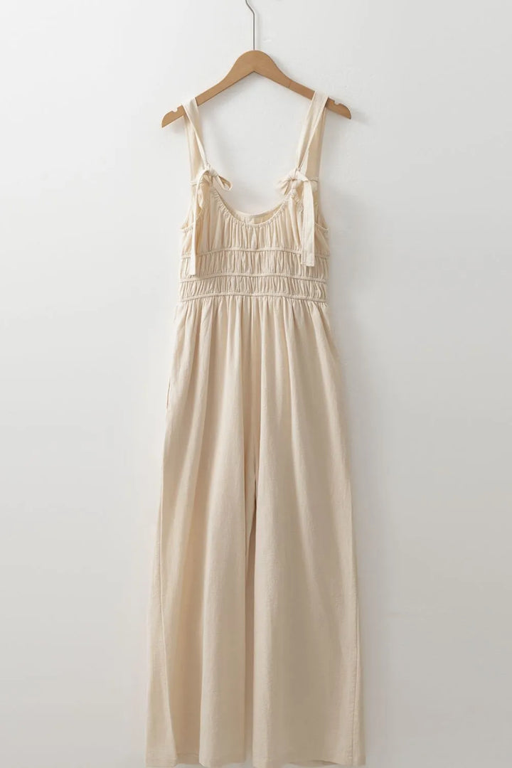 Ruched Sleeveless Wide Leg Jumpsuit