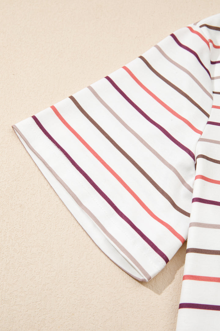 White Stripe V Neck Casual Plus Size Tee