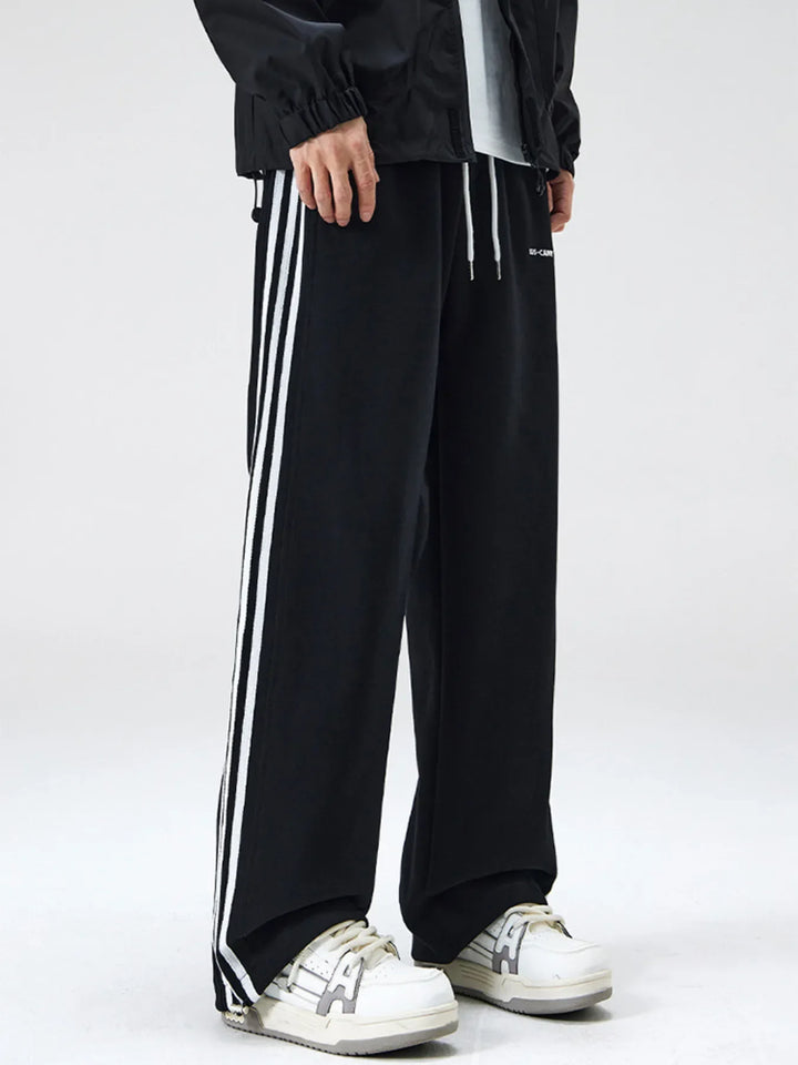 Men's Plus Size Drawstring Striped Wide Leg Pants