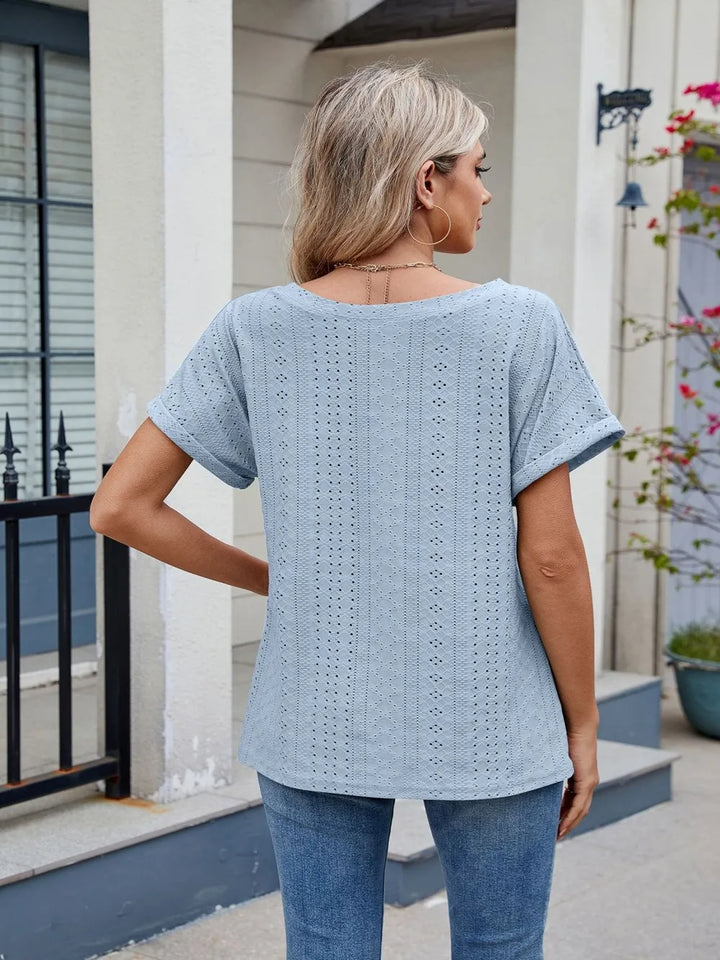 Eyelet Round Neck Short Sleeve Top