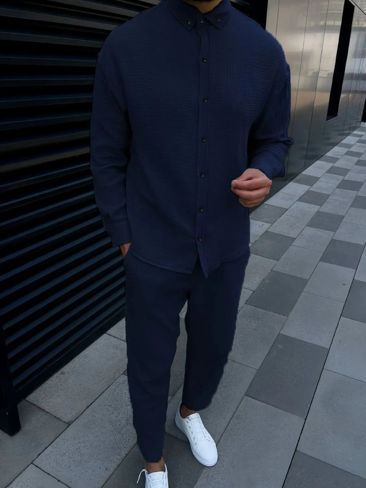 Men's Button Down Long Sleeve Shirt and Pants Set