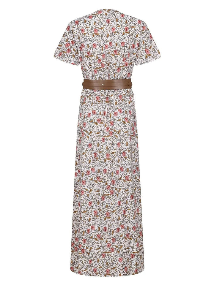 Full Size Printed V-Neck Short Sleeve Maxi Dress Plus Size