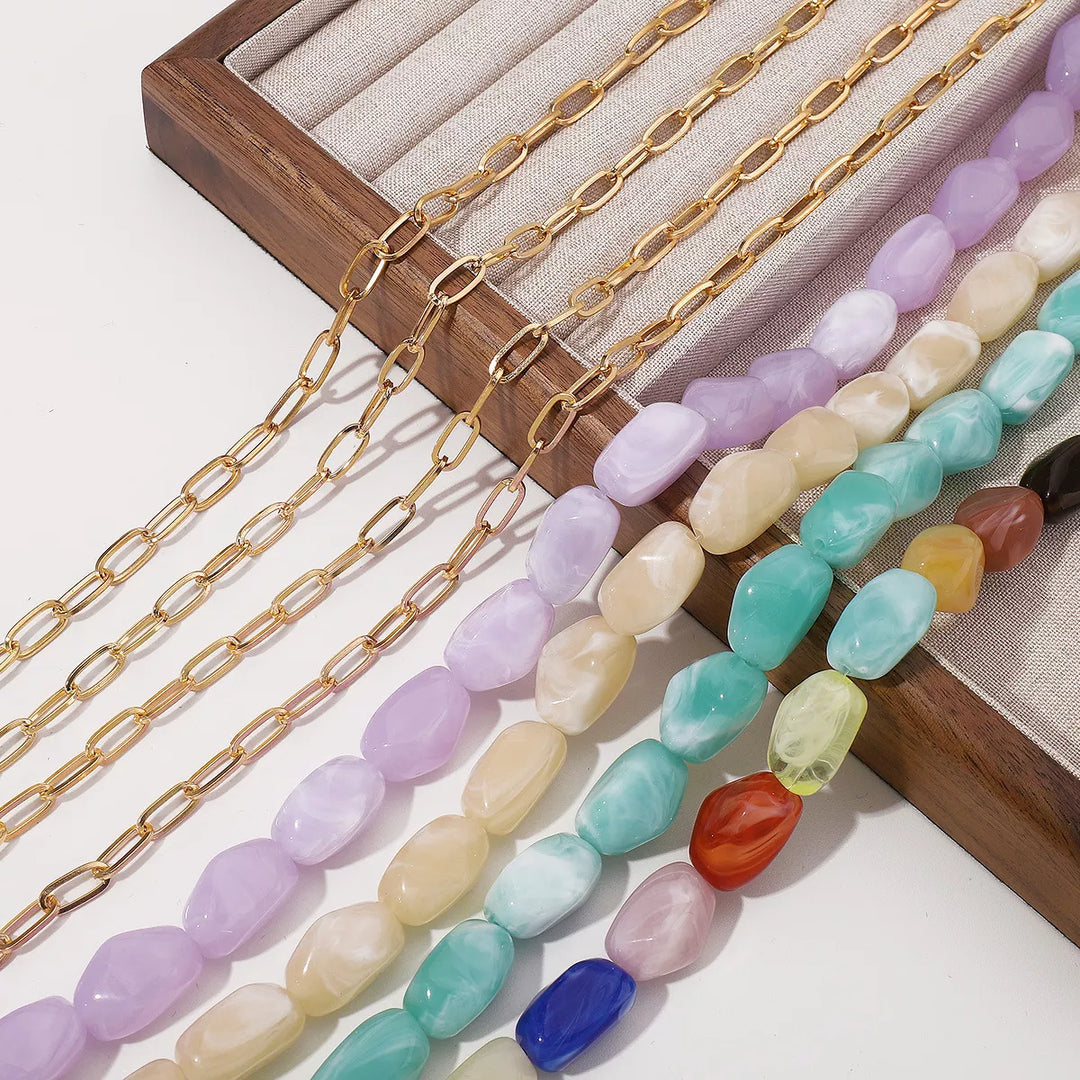 2 Piece Colorful Beaded Chain Necklace