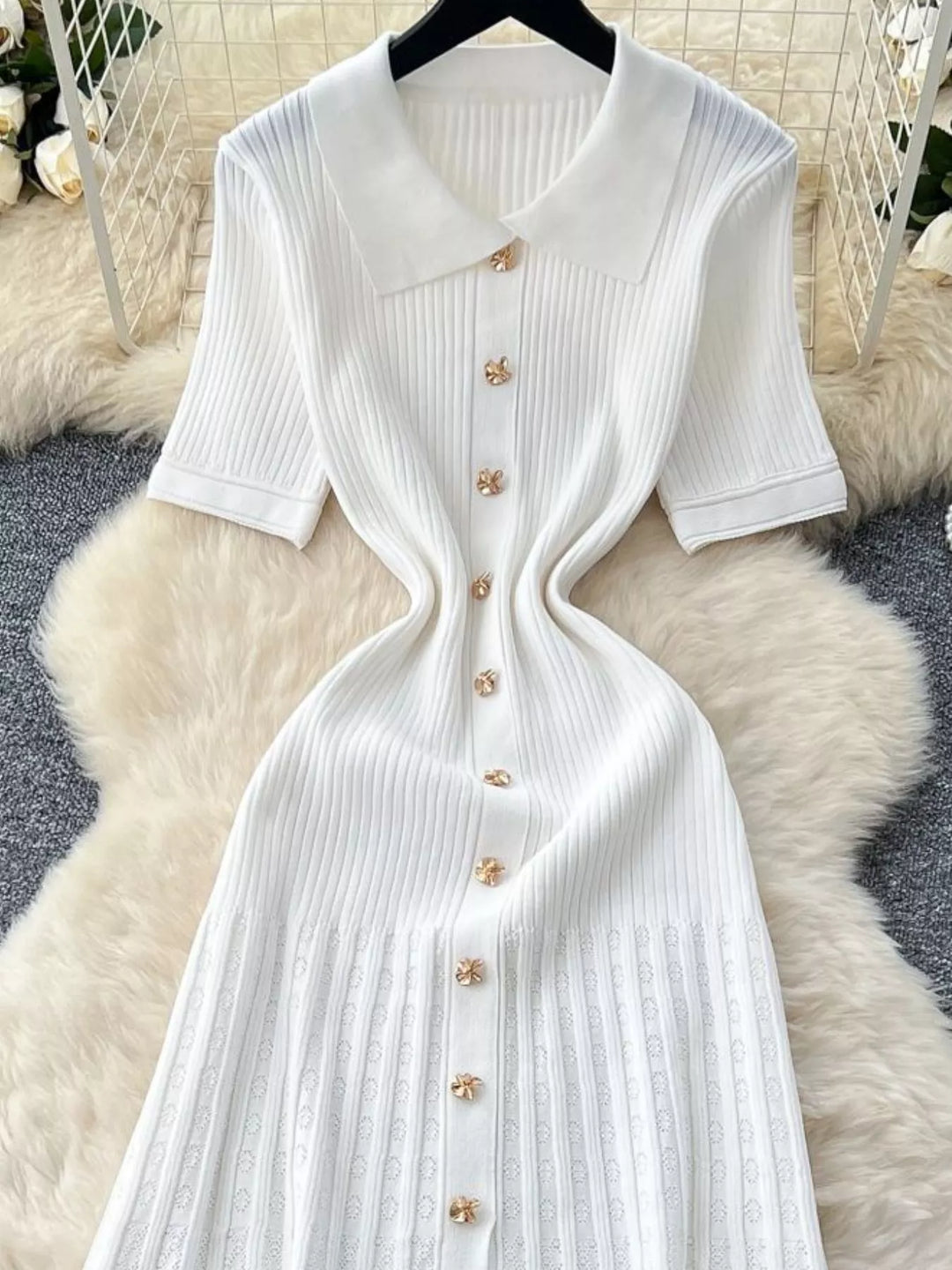 Button Front Short Sleeve Knit Dress