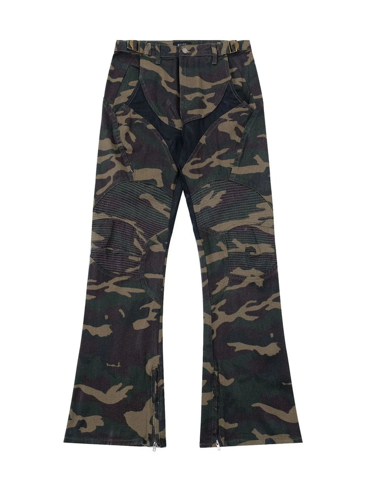 Men's Camouflage Bootcut Jeans with Seam Detail