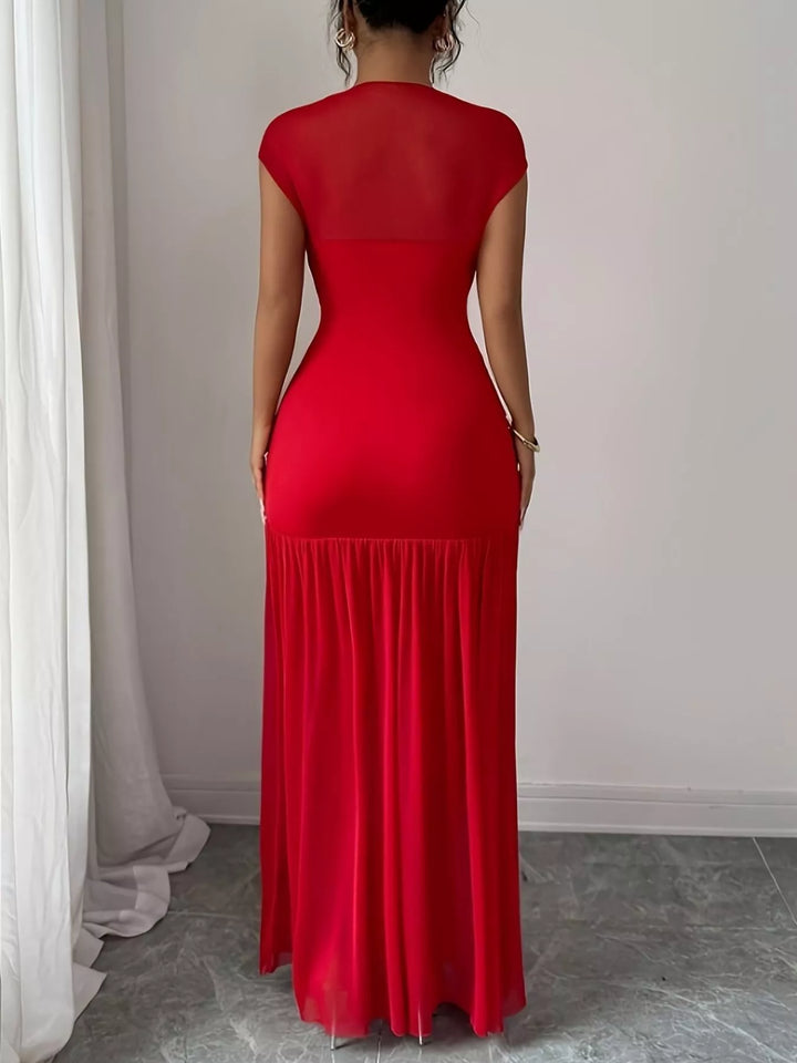 Ruched Cap Sleeve Maxi Dress
