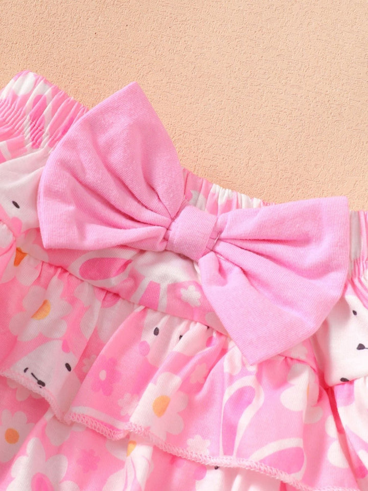 Children's Ruffled Trim Bodysuit and Skirt Set with Headband