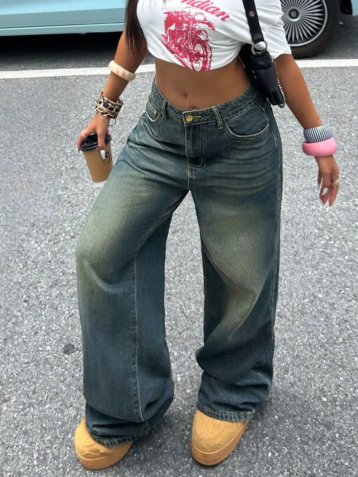Vintage Wash Wide Leg Jeans
