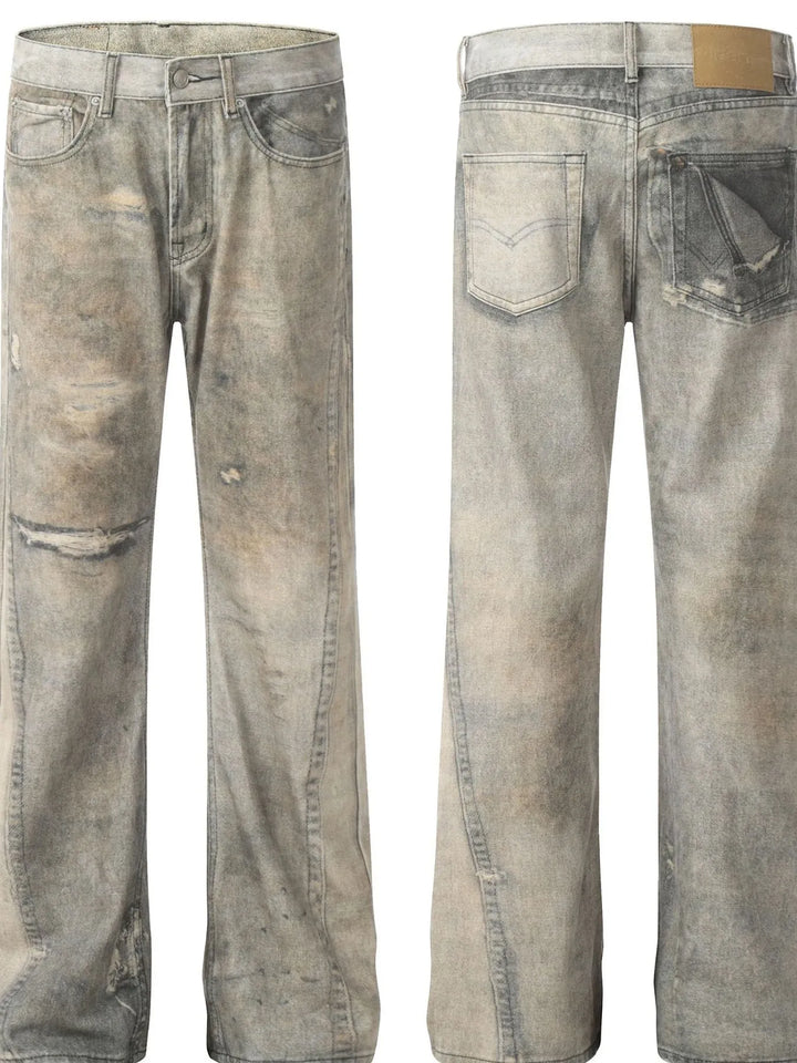 Men's Vintage Washed Wide-Leg Denim Jeans