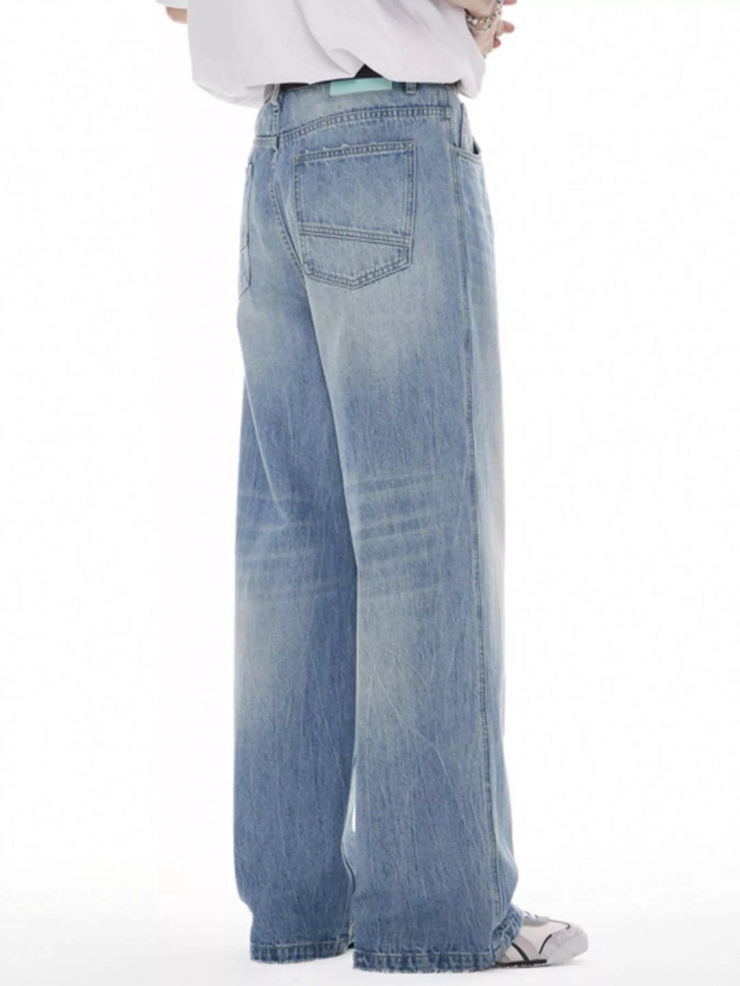 Men's Washed Wide Leg High Waist Jeans