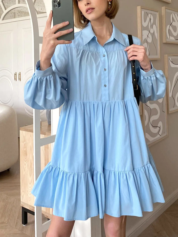 Tiered Long Sleeve Shirt Dress