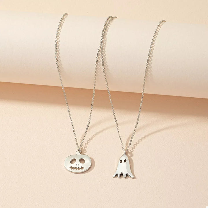 2 Piece Halloween Ghost & Pumpkin Pendant Necklace