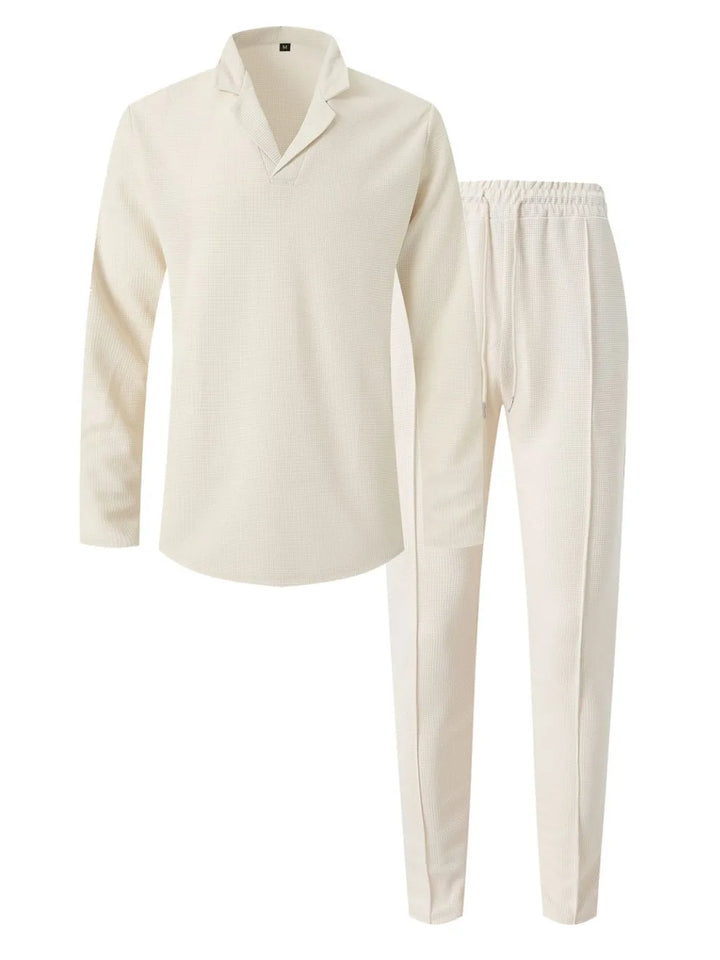 Men's Full Size Waffle-Knit Long Sleeve Top and Pants Set Plus Size