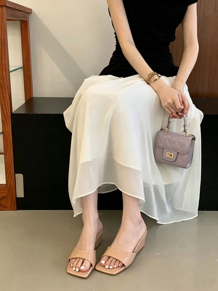 French Style One-Strap Open Toe Sandals For Women, Summer Wedge Comfortable Slip-On Mules, Elegant Ladies Shoes Match Dresses