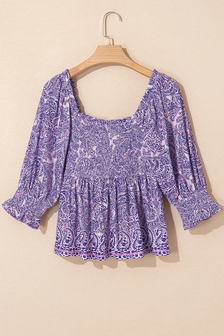 Printed Square Neck Half Sleeve Blouse