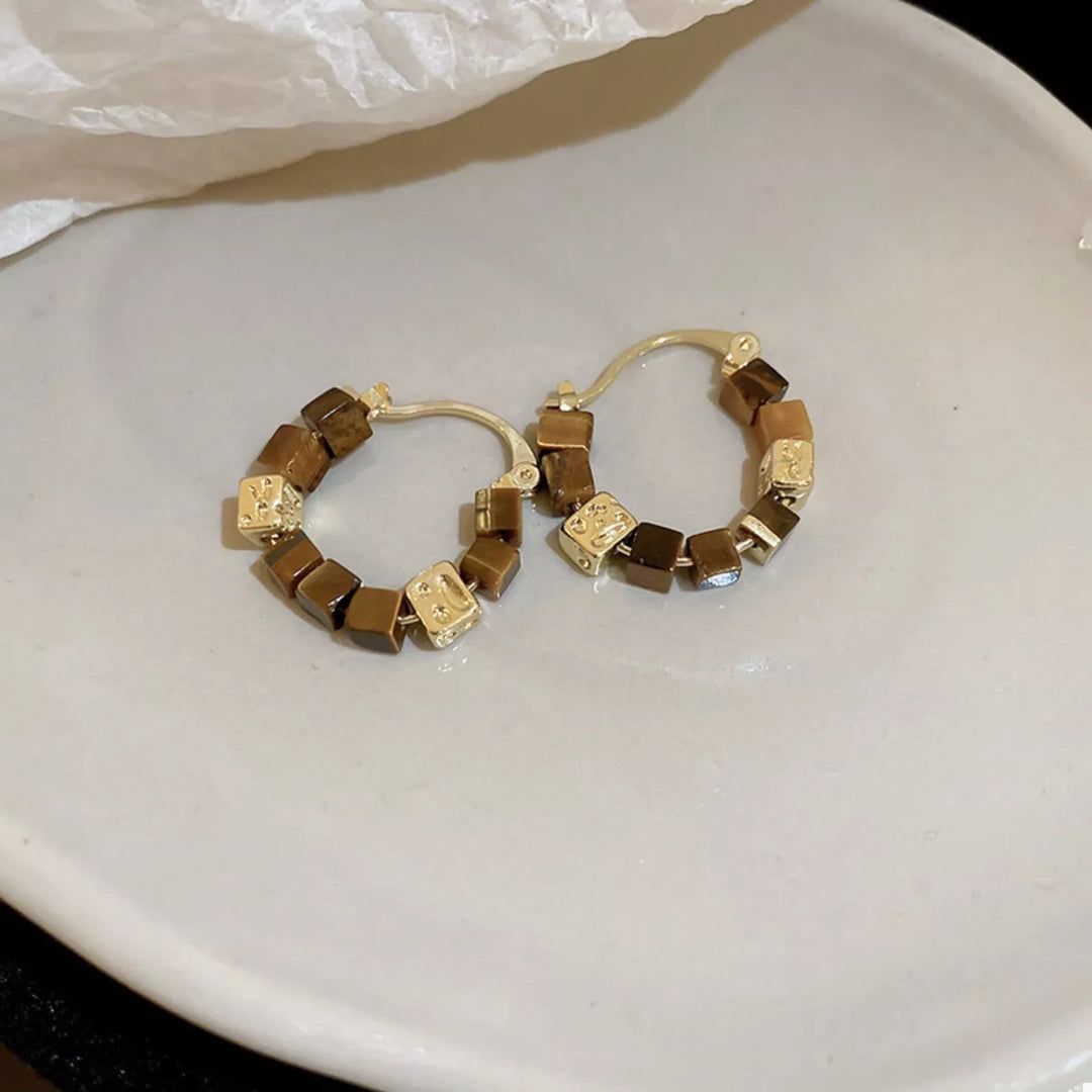Tiger's Eye 18K Gold-Plated Copper Geometric Earrings