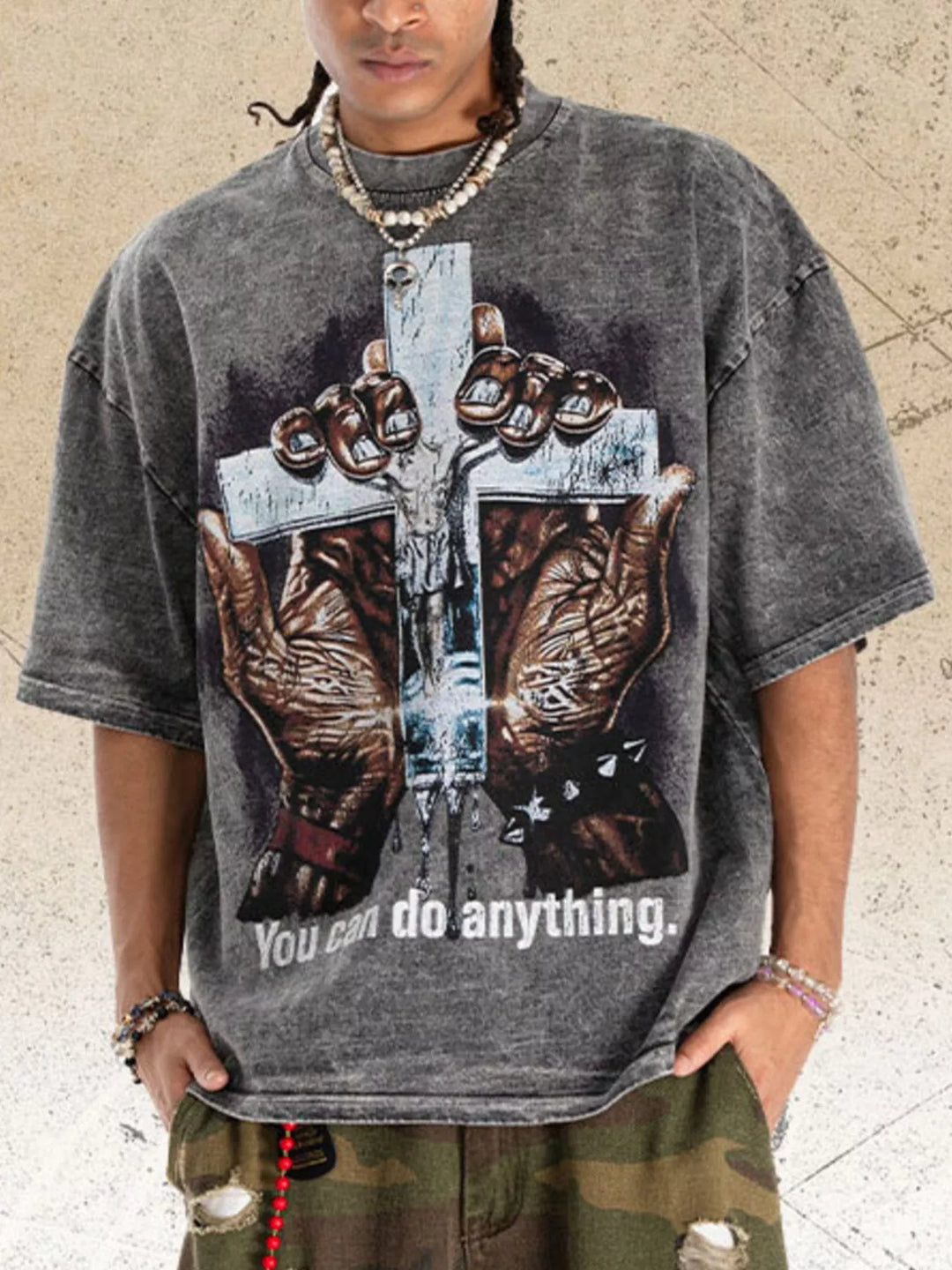 Men's Vintage Wash Cross Graphic T-Shirt