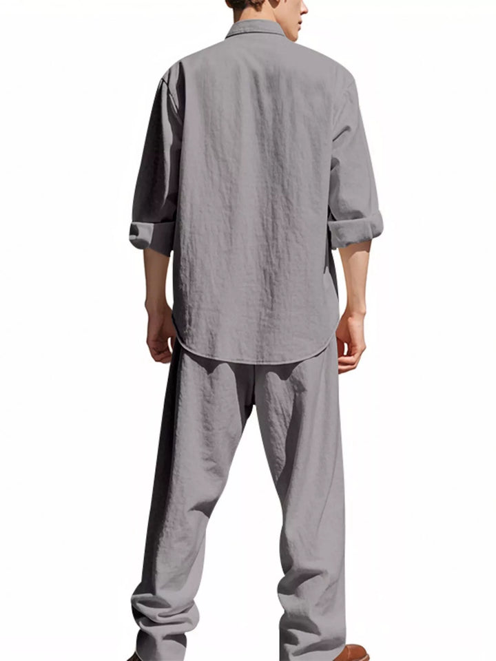 Men's Full Size Casual Button Up Shirt and Pants Plus Size
