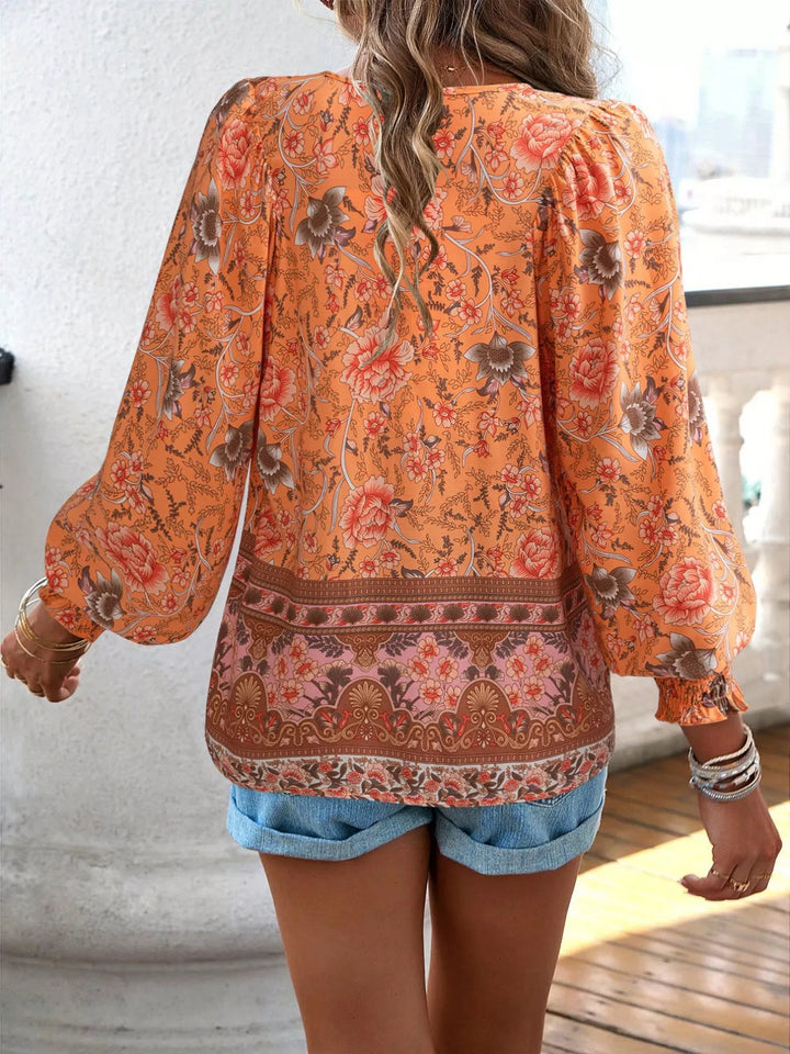 Floral Print Tie Neck Bohemian Blouse