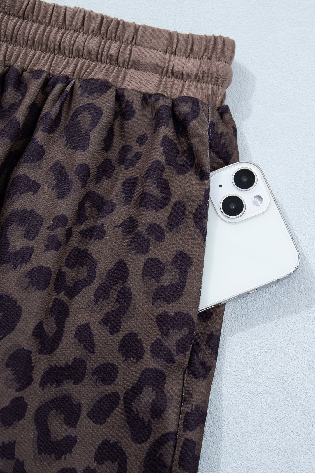 Brown V Neck Collar Leopard Printed 2pcs Short Set