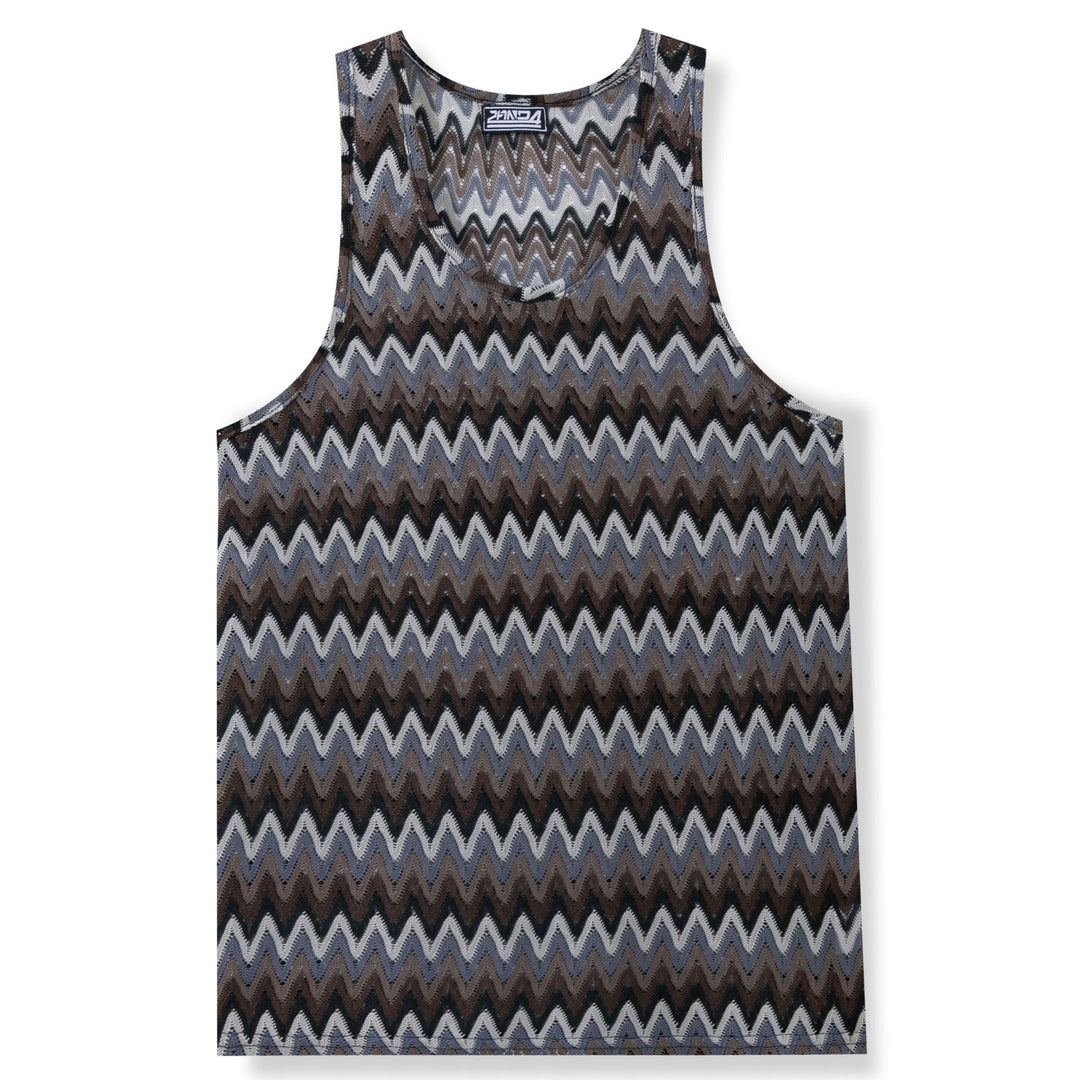 Summer Casual Men's Clothing Retro Style Contrast Color Wave Color Stripes Fabric Vest