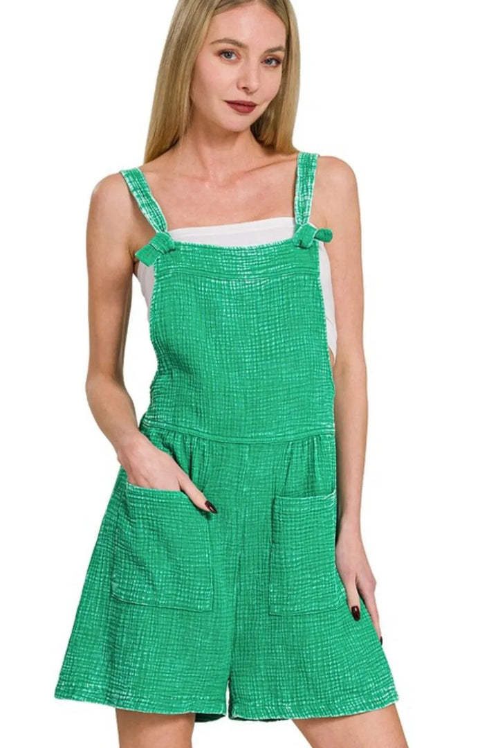 Zenana Woven Double Gauze Acid Washed Romper