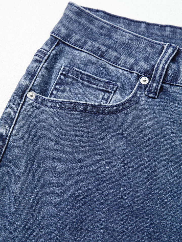High Waist Button Zip Flare Leg Jeans