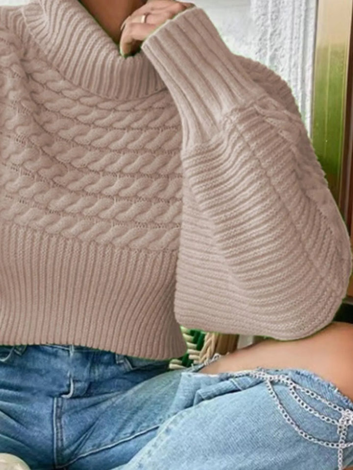 Textured Knit Turtleneck Long Sleeve Sweater