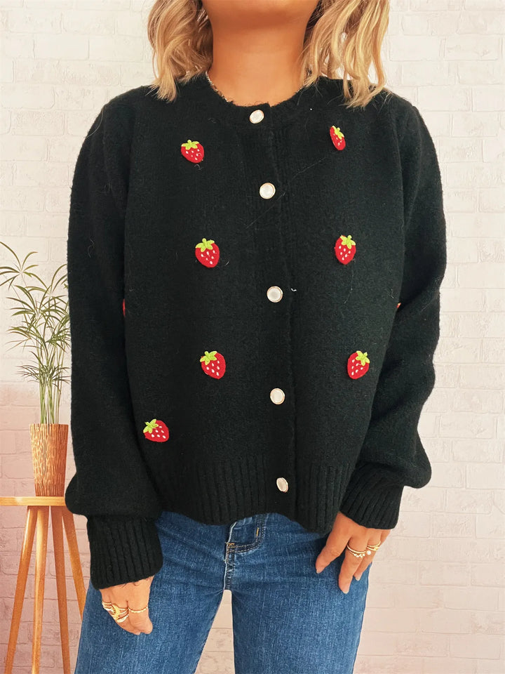 Strawberry Button Up Long Sleeve Cardigan