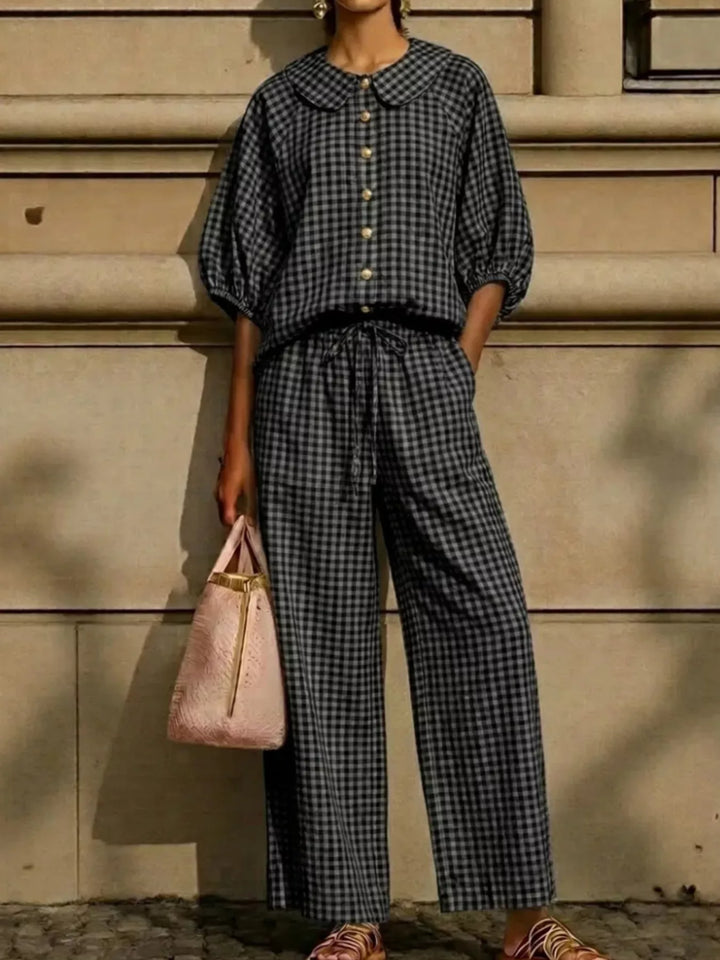 Full Size Plaid Button Up Shirt and Pants Set Plus Size