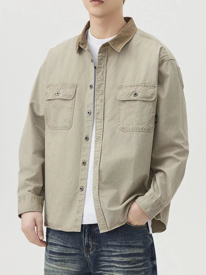Men's Plus Size Button Up Shacket with Dual Chest Pockets