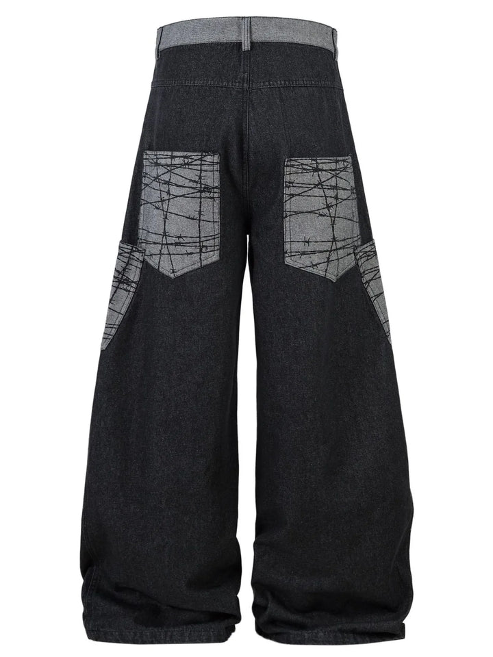 Men's Wide Leg Cargo Jeans with Contrast Panels