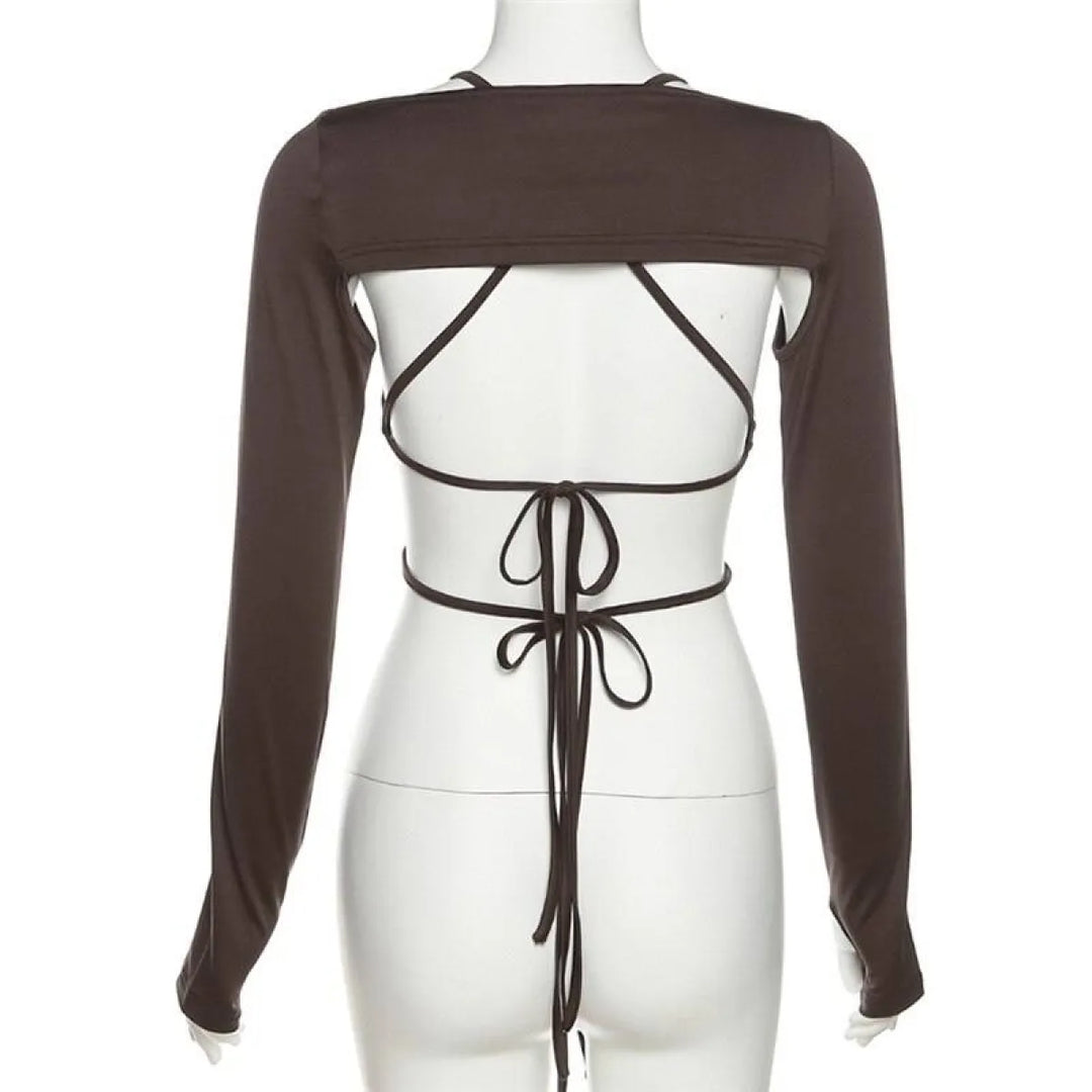 Backless Long Sleeve Crop Tops