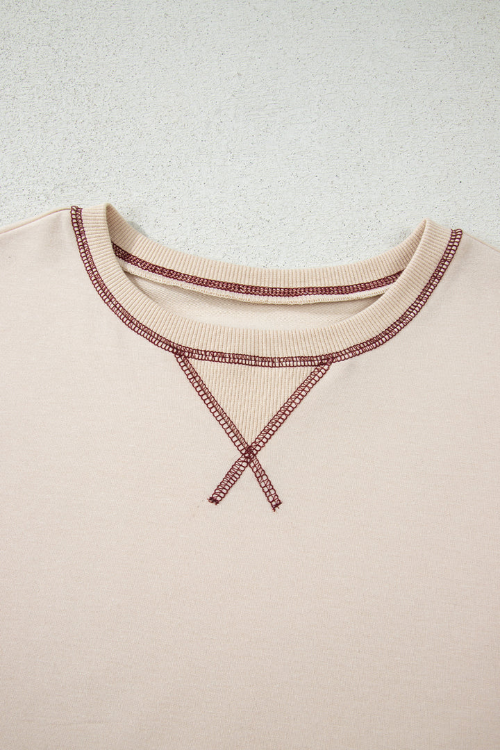 Red Stripe Sleeve Patchwork Casual Knit Top