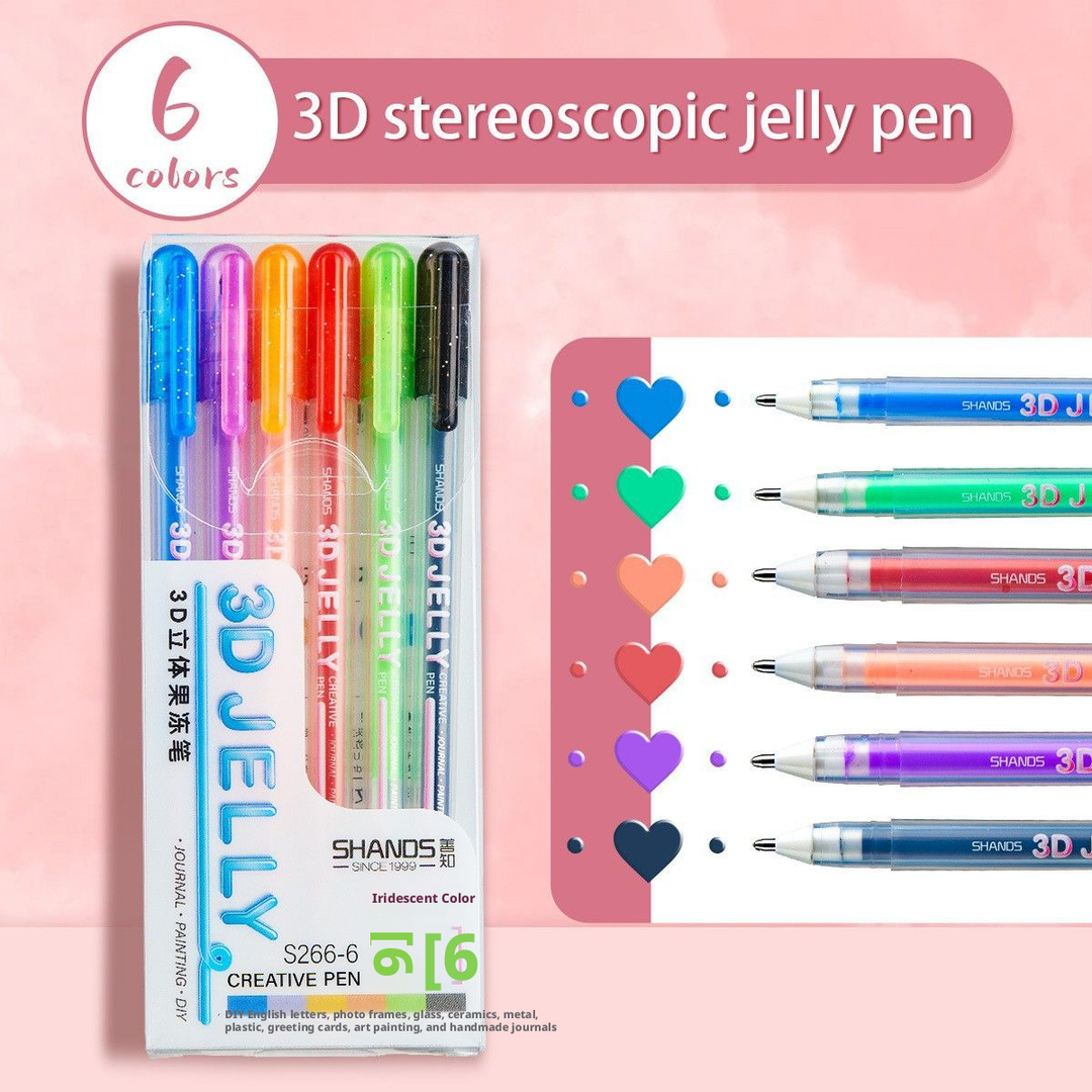 3D three-dimensional jelly pen-rainbow color-mixed-6 pieces