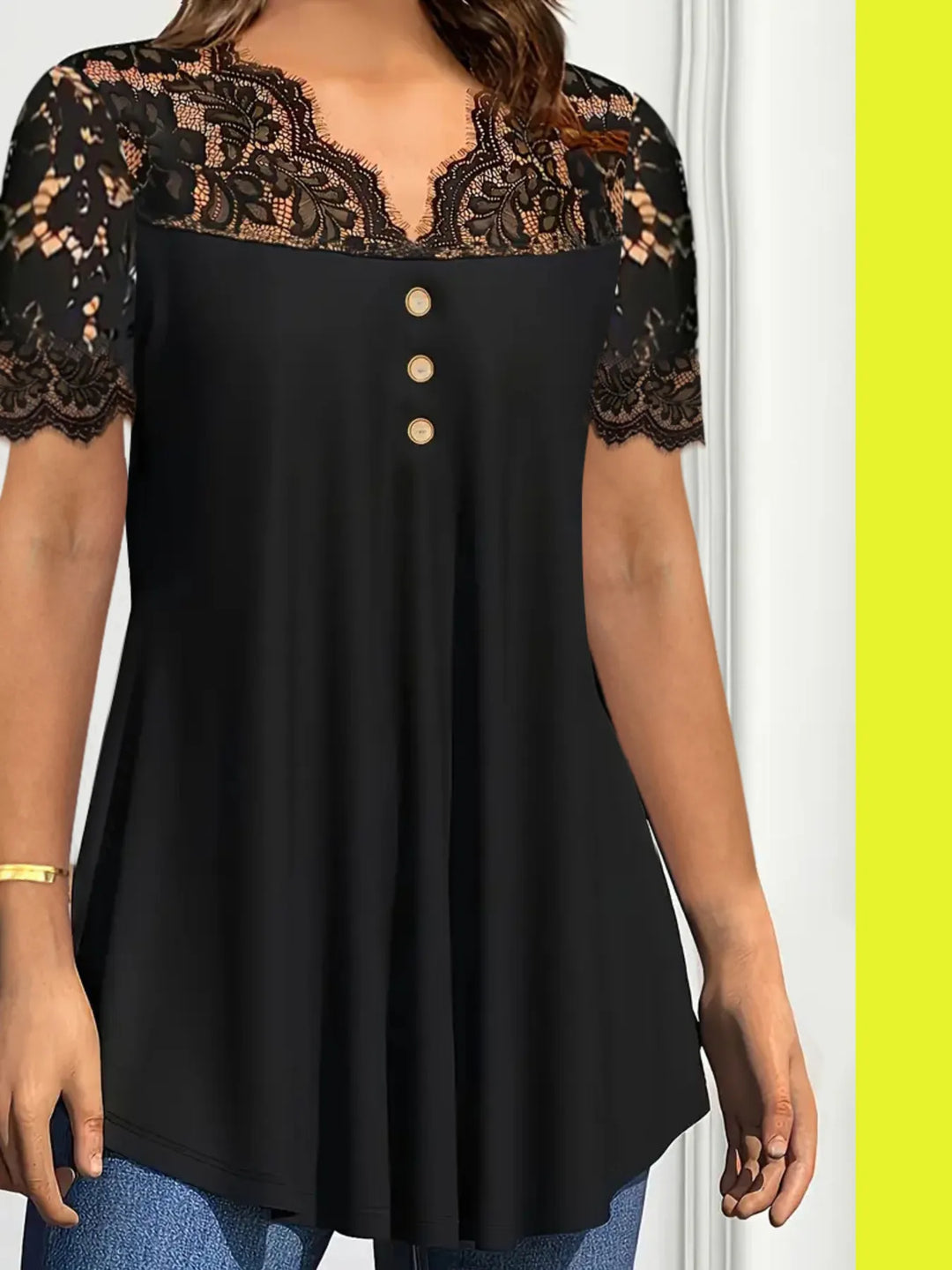 Lace Panel Short Sleeve Blouse