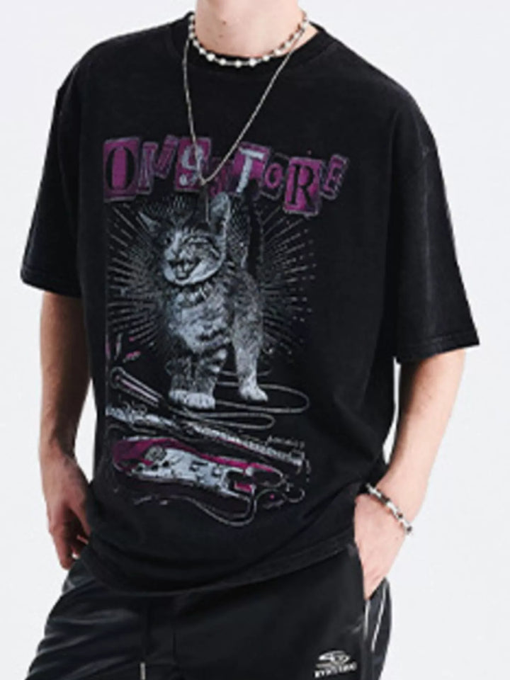 Men's Cat Graphic Oversized T-Shirt