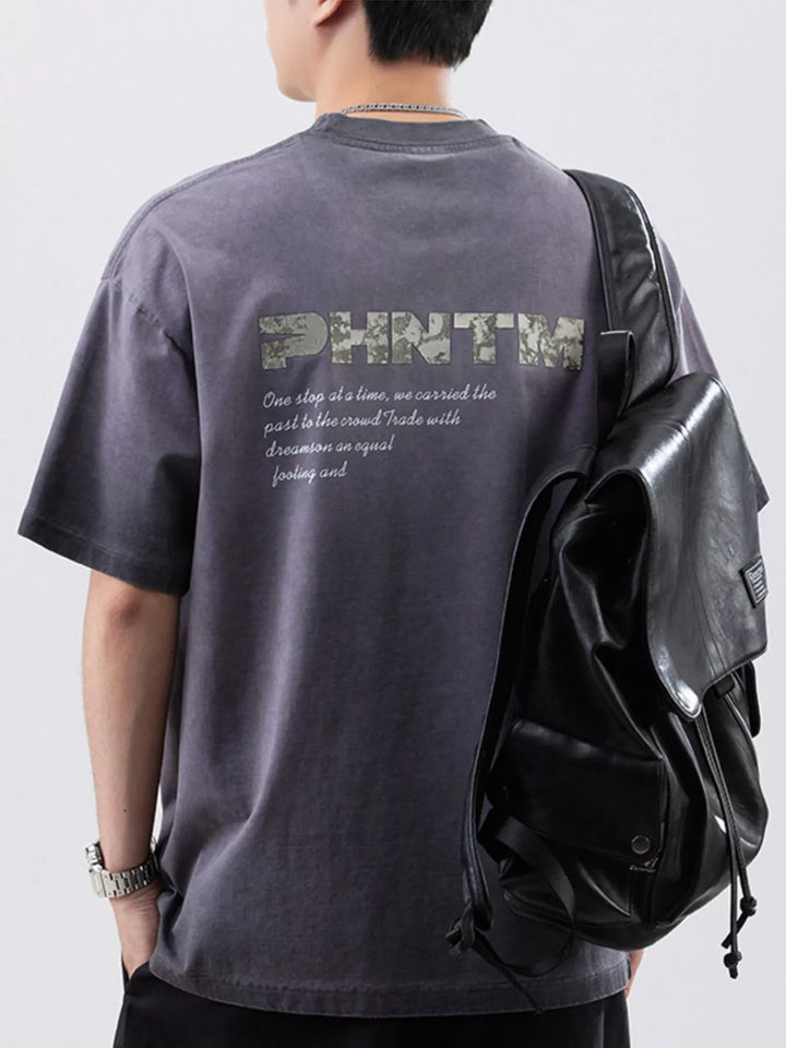 Men's Plus Size Letter Back Round Neck T-Shirt