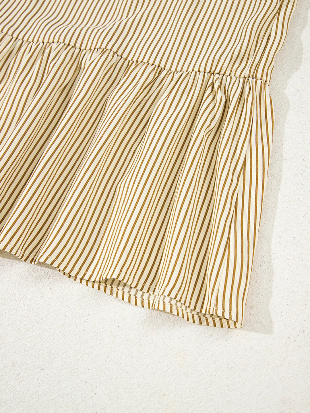 Stripe Collared Neck Cuffed Long Sleeve Drop Waist Mini Dress