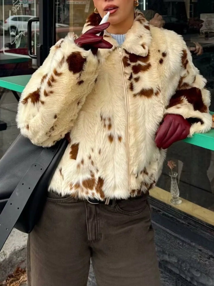 Faux Fur Zip Up Cropped Outerwear