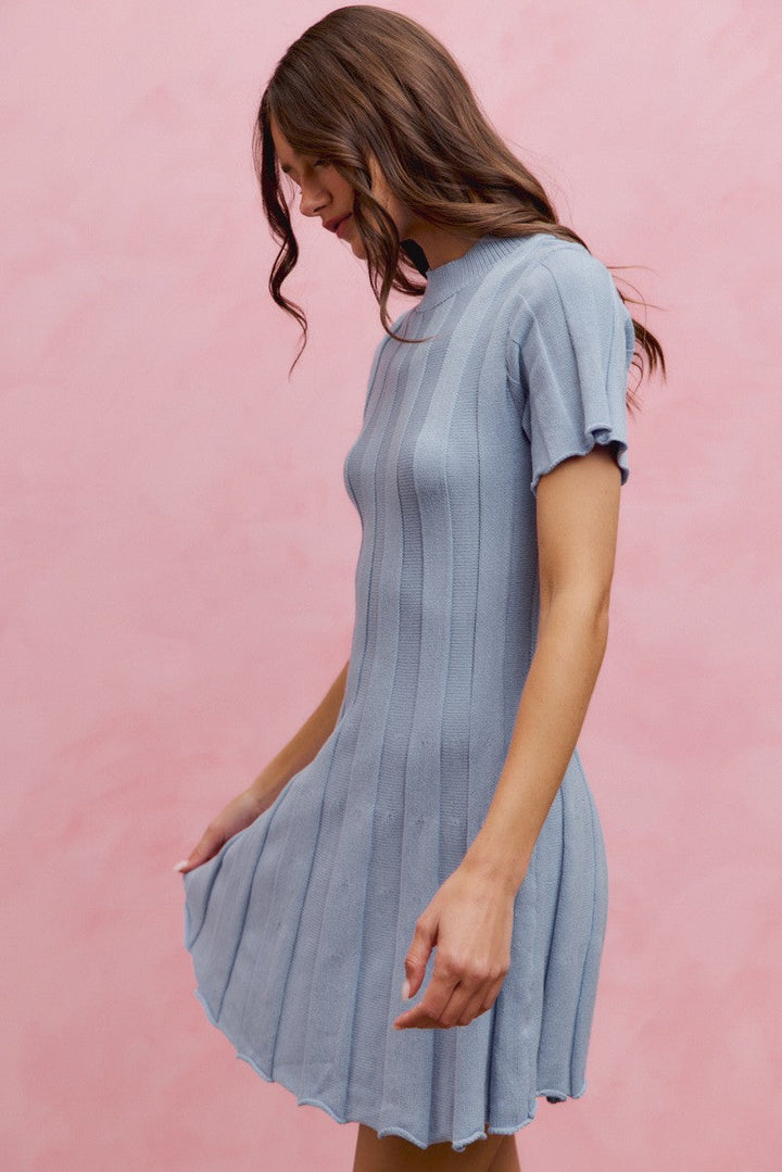 SO ME Wide Rib Short Sleeves Sweater Knit Mini Dress