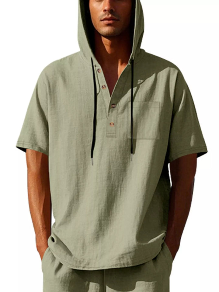 Men's Full Size Casual Short Sleeve Hooded Shirt Plus Size