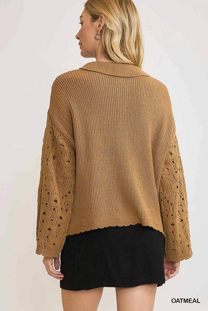 Umgee Crochet Button Down Knit Cardigan