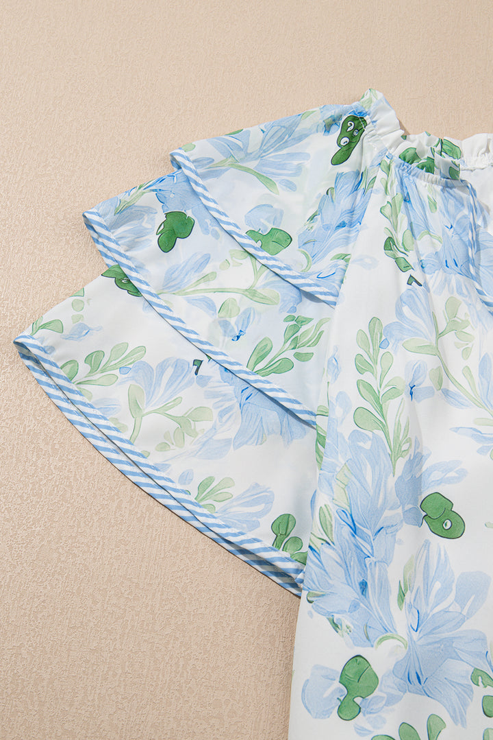 Mini-robe à manches courtes superposées et à bordures contrastées bleu ciel
